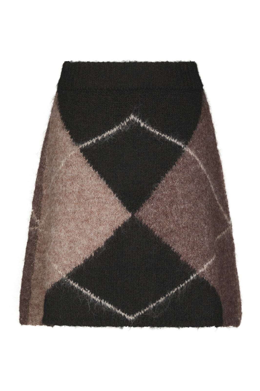 Neo Noir - Gisa Check Fluff Knit Skirt 168283 - 676 - Dark Brown