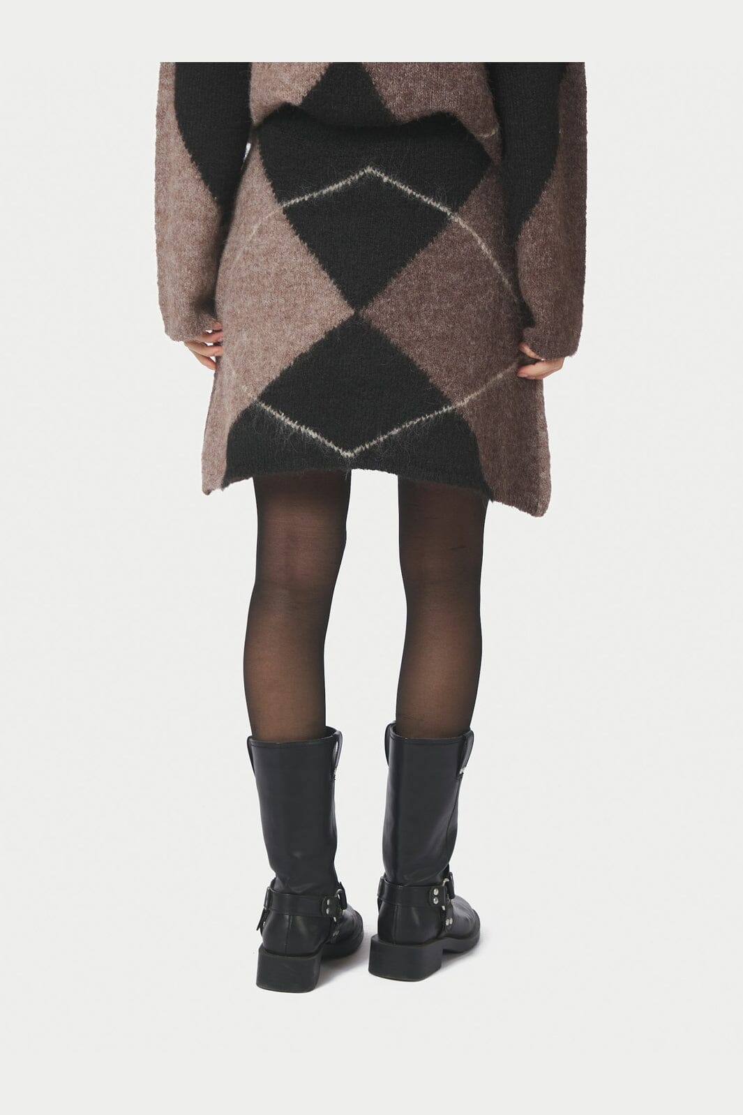 Neo Noir - Gisa Check Fluff Knit Skirt 168283 - 676 - Dark Brown