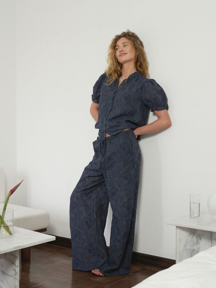 Neo Noir - Heifa Flower Stripe Pants 168495 - 534 - Dark Blue Bukser 