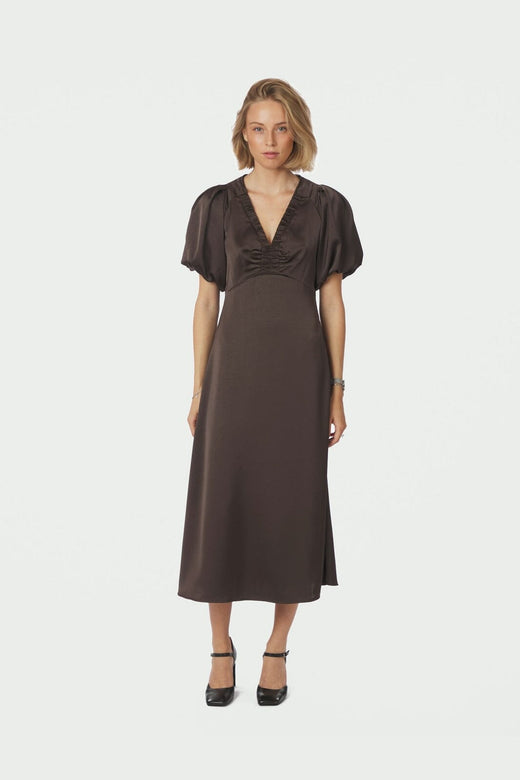 Neo Noir - Illana Heavy Sateen Dress 162521 - 676 - Dark Brown