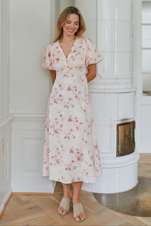 Neo Noir - Illana Sateen Print Dress 168215 - 122 - Creme Kjoler 