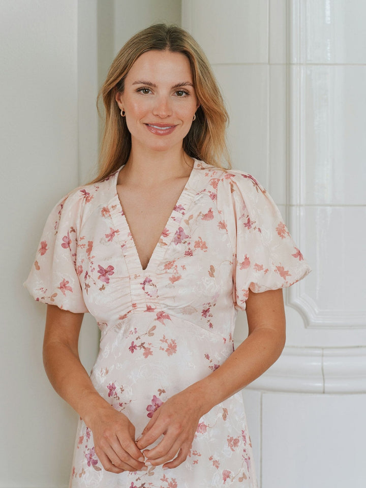 Neo Noir - Illana Sateen Print Dress 168215 - 122 - Creme Kjoler 