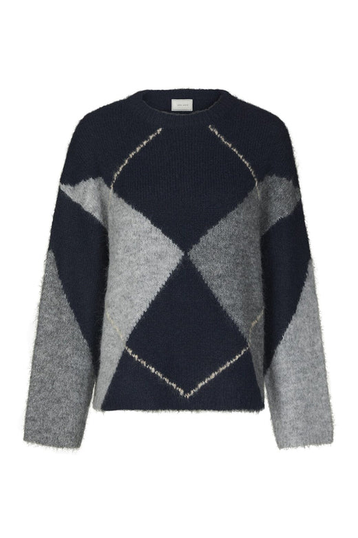 Neo Noir - Inga Check Fluff Knit Blouse 165205 - 141 - Navy