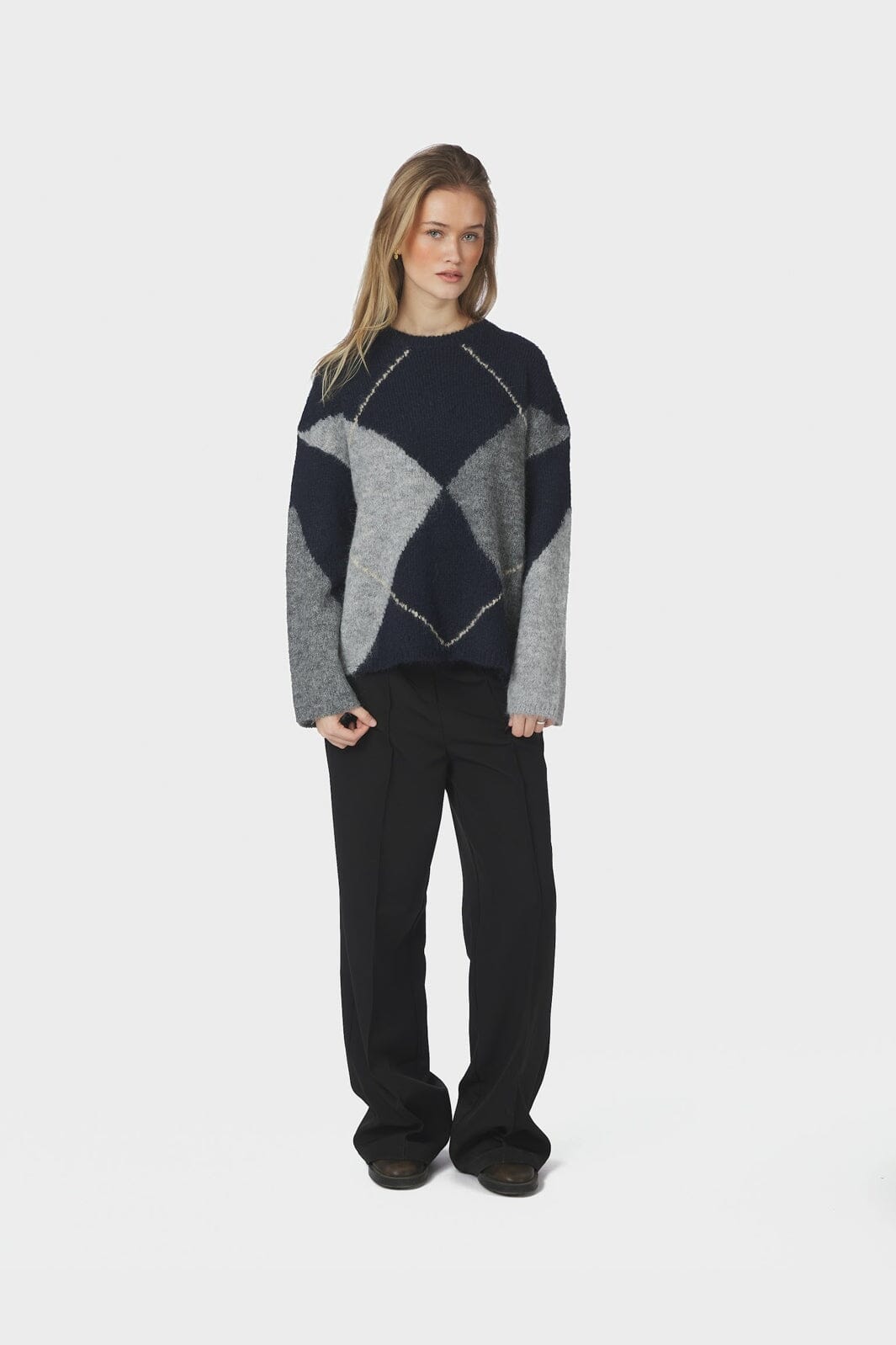 Neo Noir - Inga Check Fluff Knit Blouse 165205 - 141 - Navy