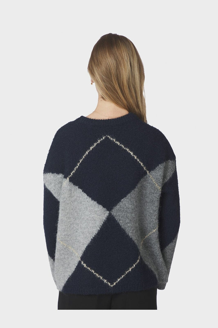 Neo Noir - Inga Check Fluff Knit Blouse 165205 - 141 - Navy