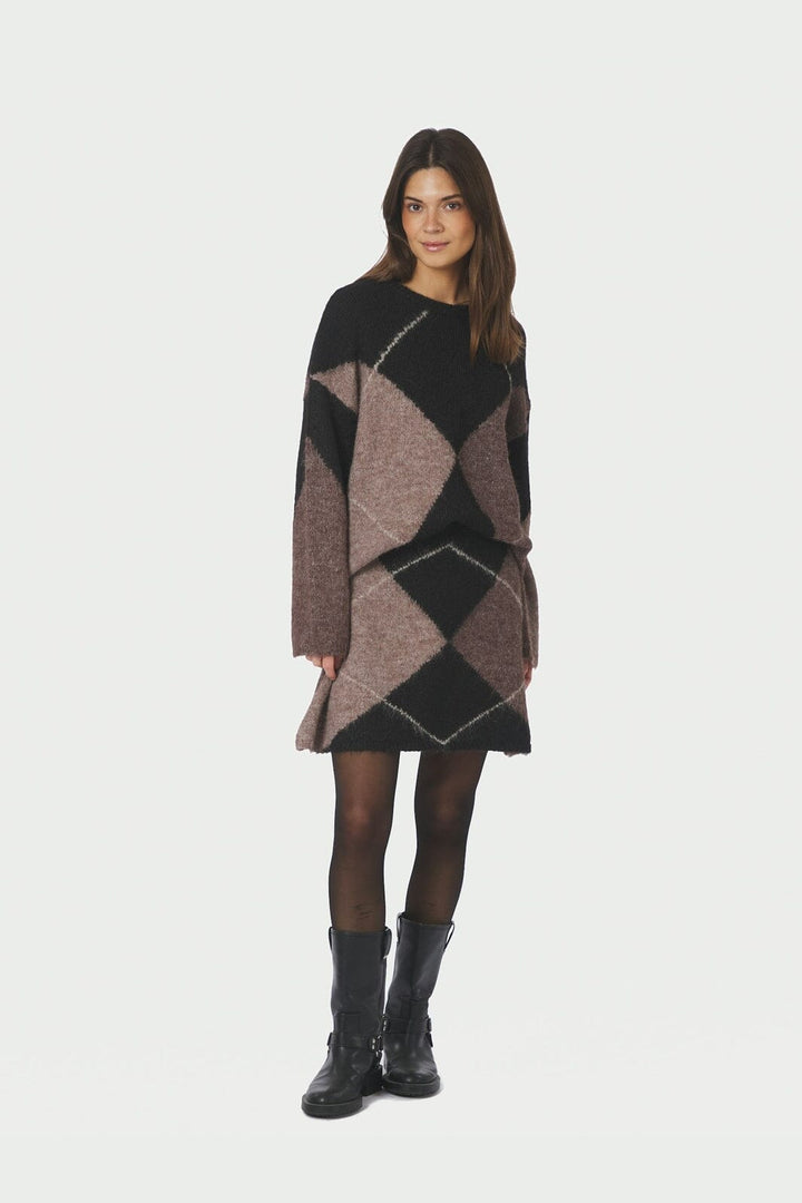 Neo Noir - Inga Check Fluff Knit Blouse 165205 - 676 - Dark Brown