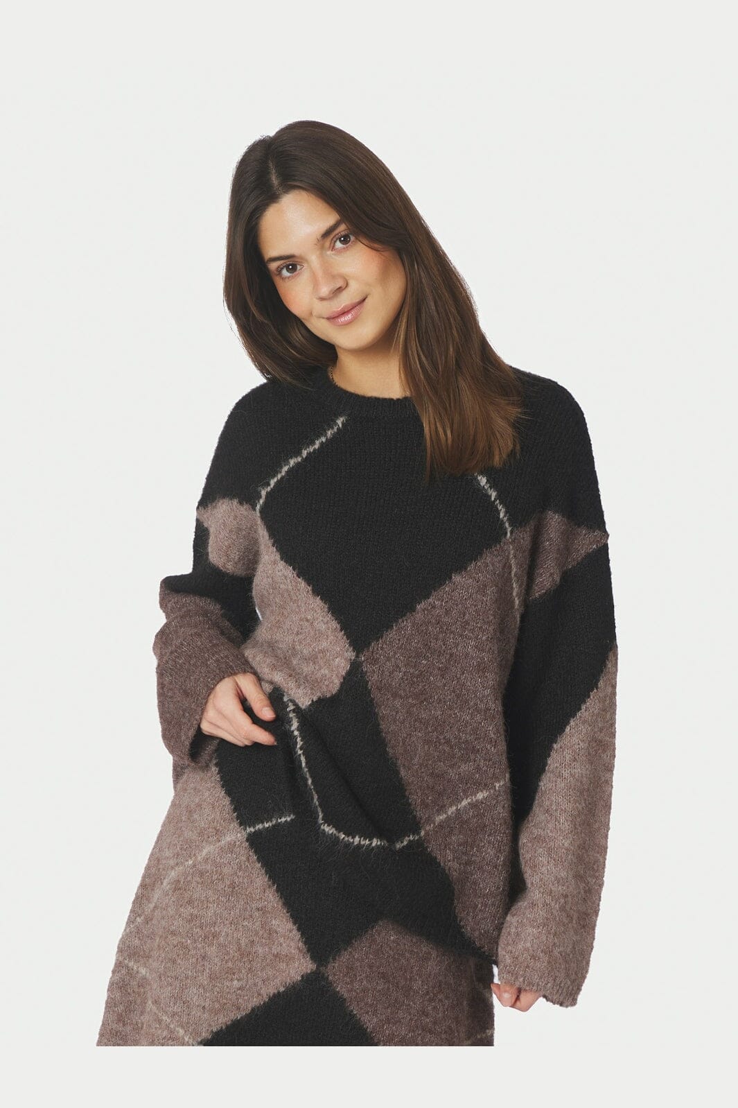 Neo Noir - Inga Check Fluff Knit Blouse 165205 - 676 - Dark Brown