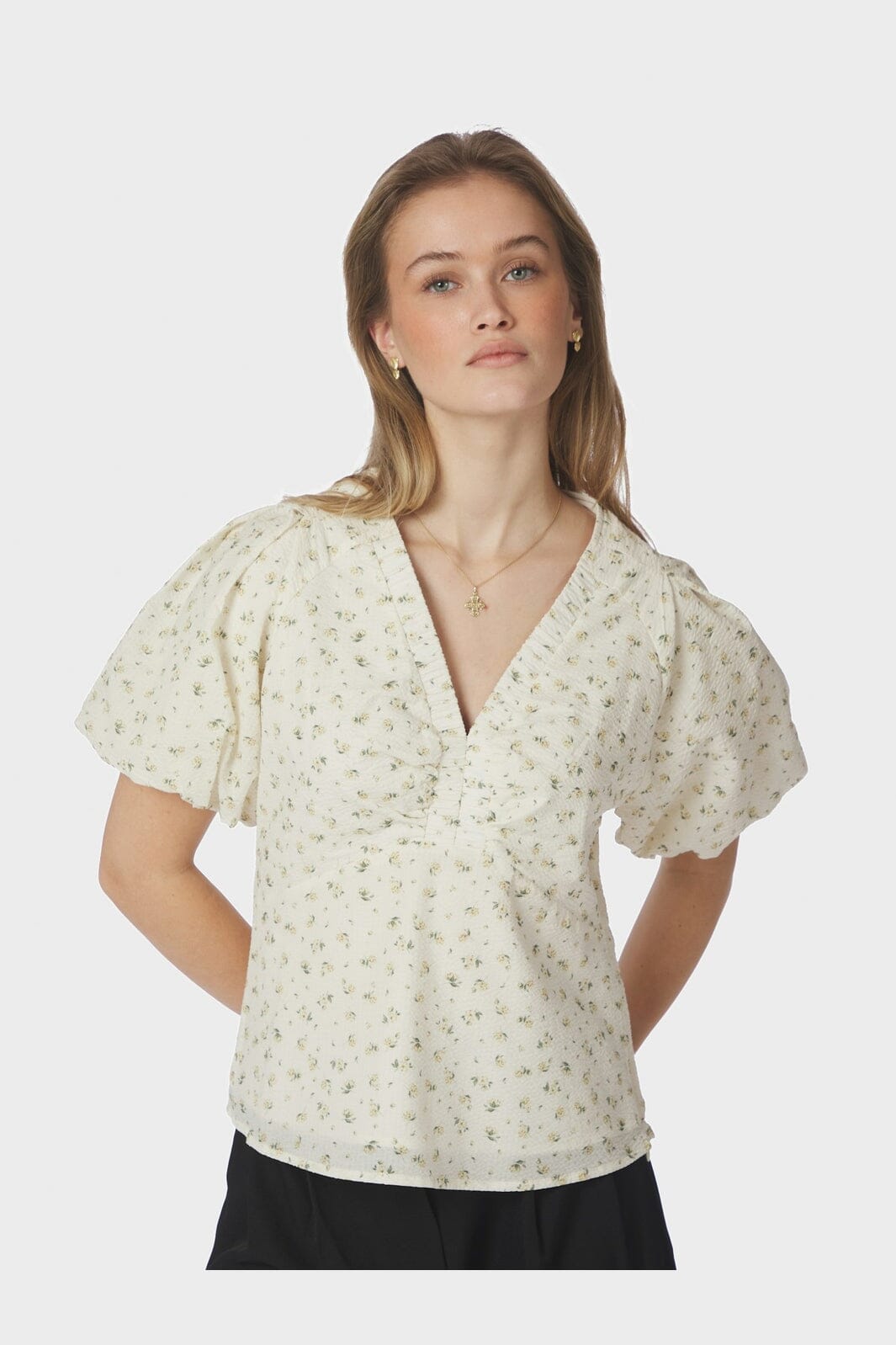 Neo Noir - Irina Small Rose Flower Blouse 169258 - 191 - Light Yellow