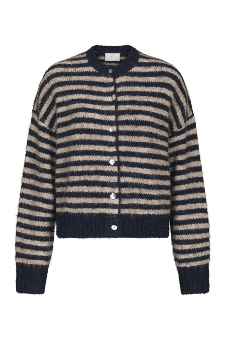 Neo Noir - Isana Stripe Fluffy Knit Cardigan 169700 - 575 - Navy Striped