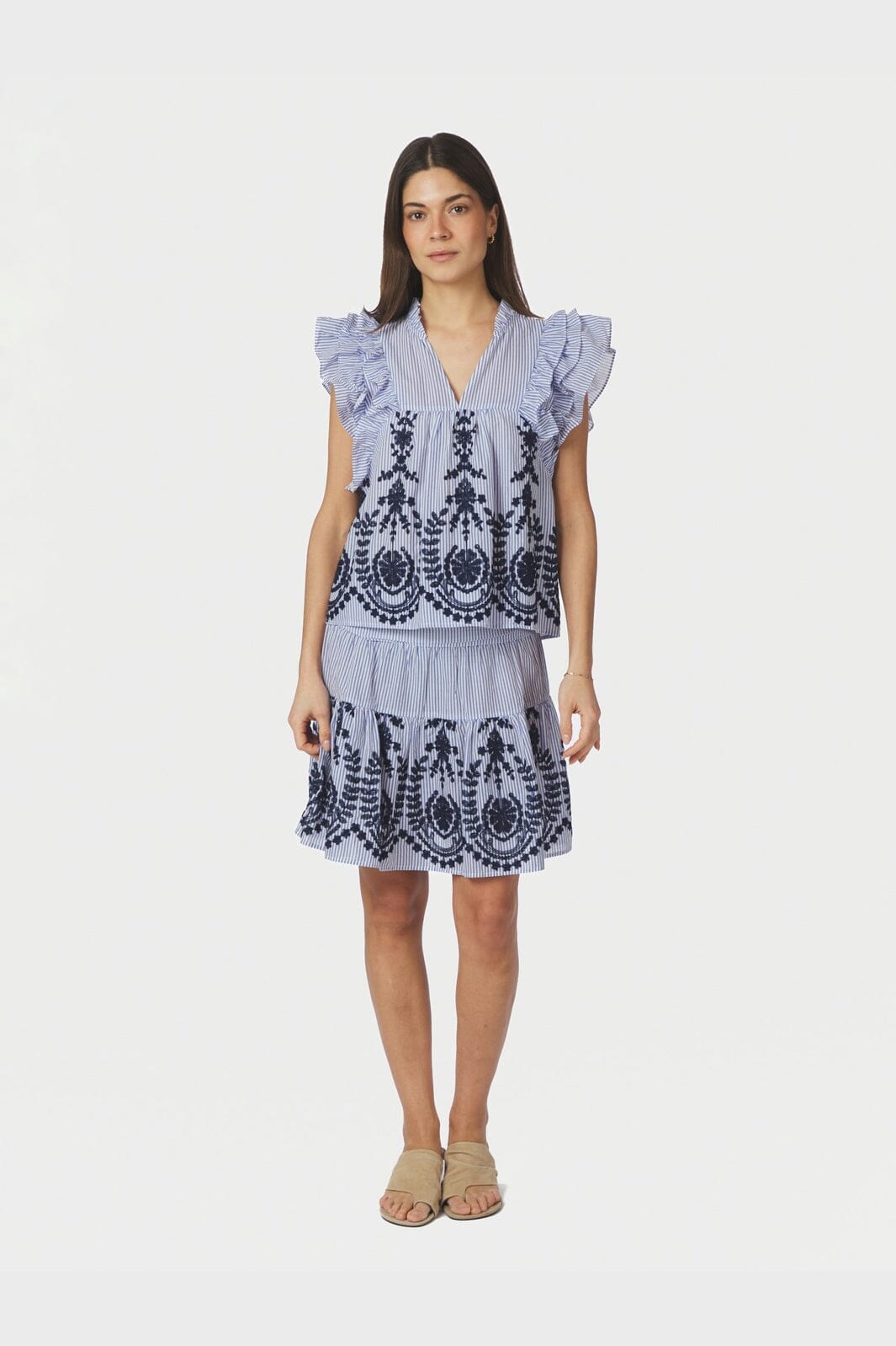 Neo Noir - Jayla Stripe Embroidery Top 168997 - 140 - Blue