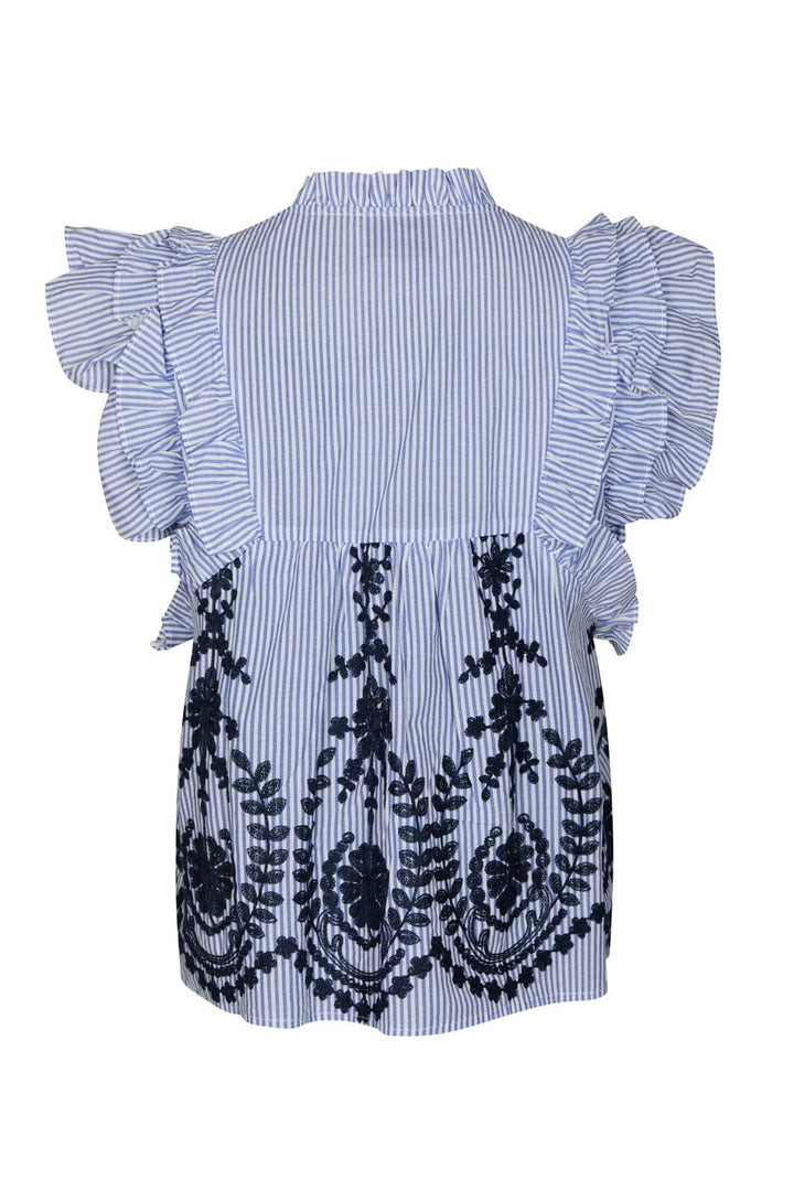 Neo Noir - Jayla Stripe Embroidery Top 168997 - 140 - Blue