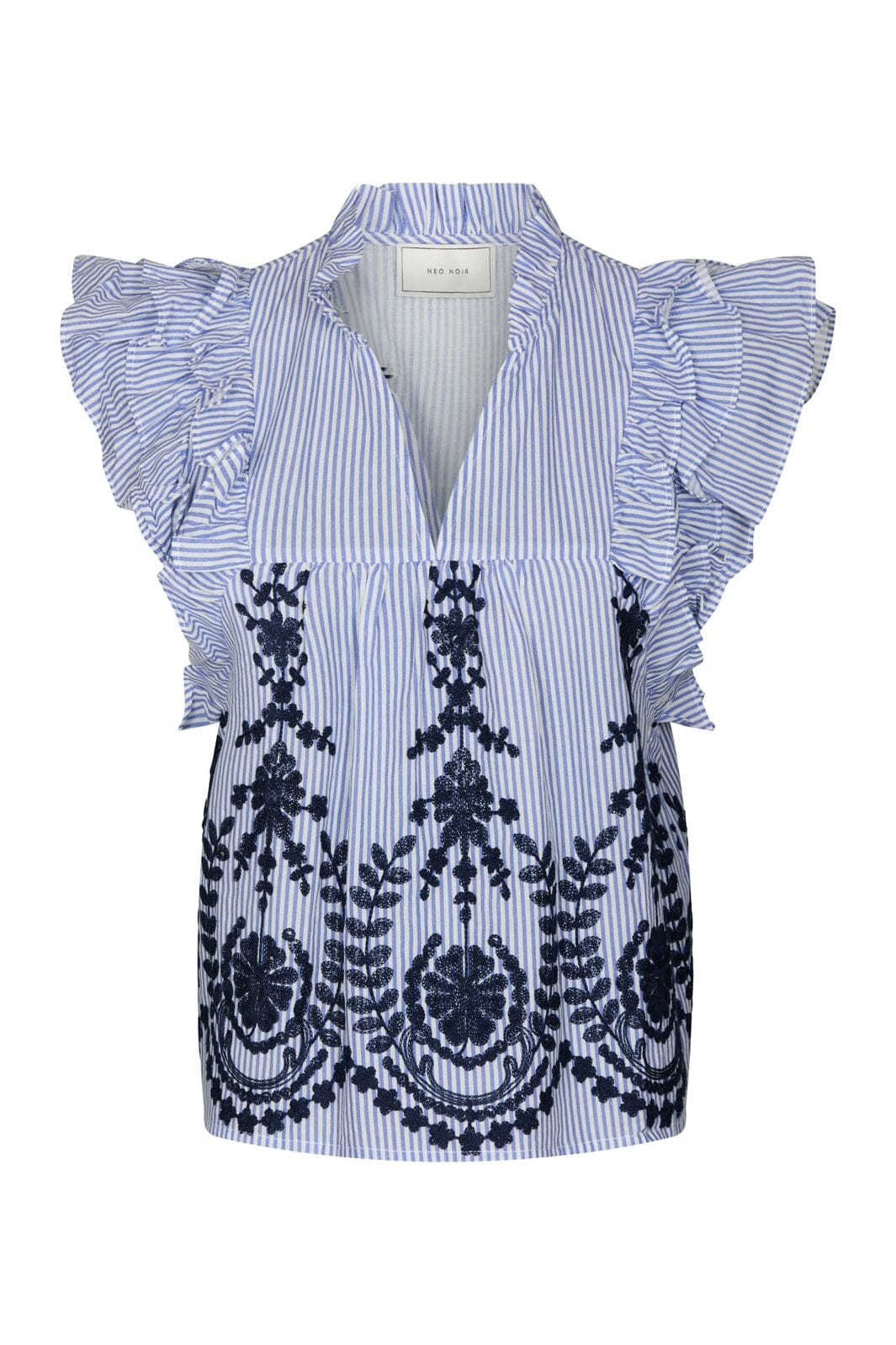 Neo Noir - Jayla Stripe Embroidery Top 168997 - 140 - Blue