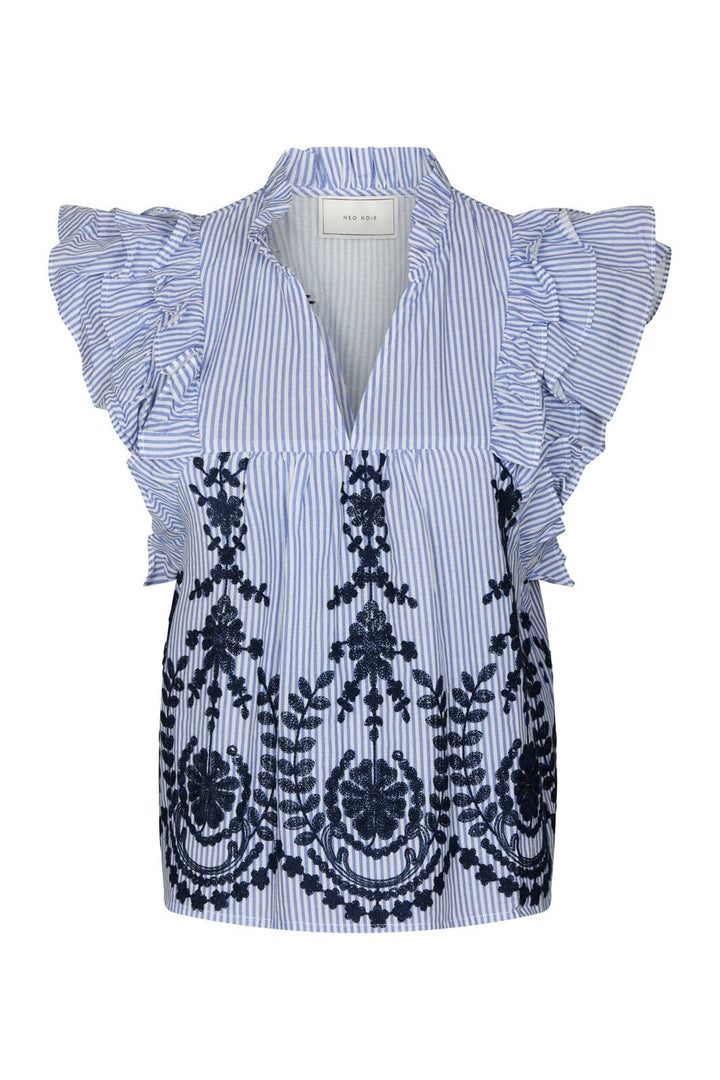 Neo Noir - Jayla Stripe Embroidery Top 168997 - 140 - Blue