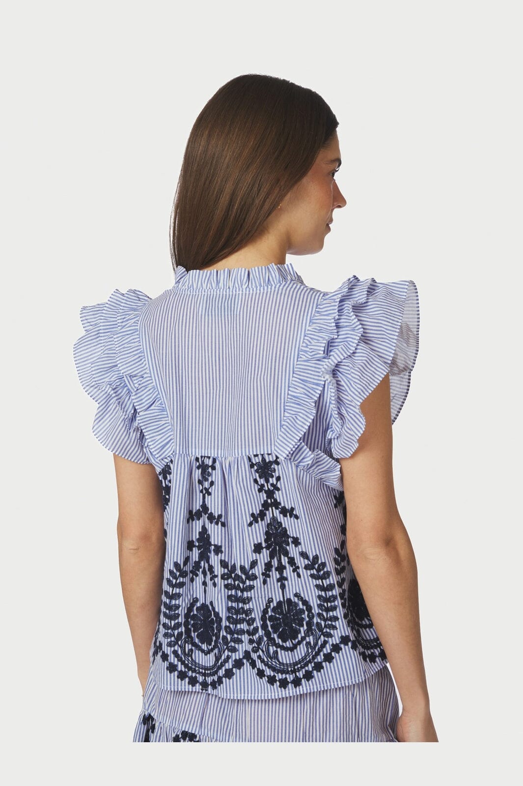 Neo Noir - Jayla Stripe Embroidery Top 168997 - 140 - Blue