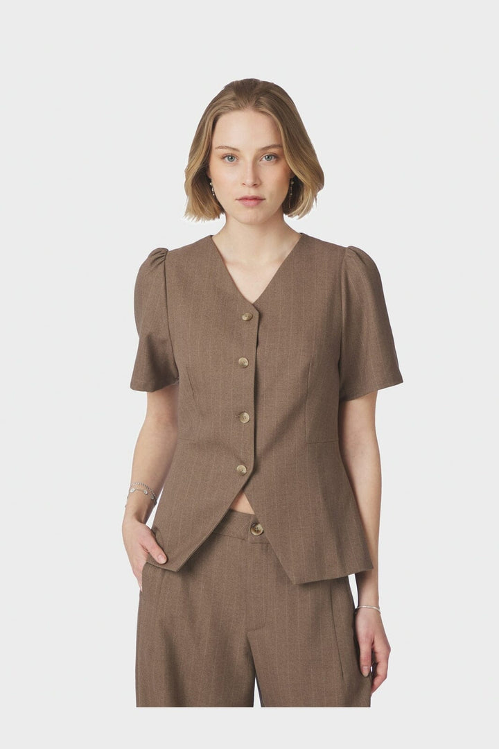 Neo Noir - Jules Pinstripe Blouse 163592 - 214 - Taupe