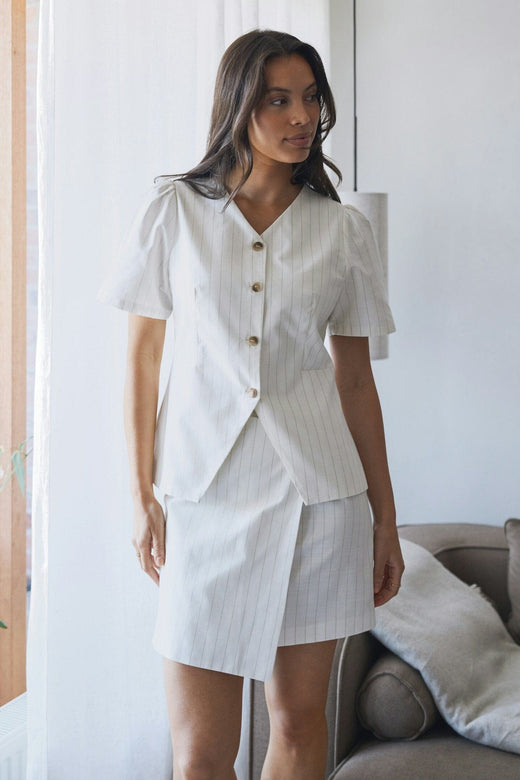Neo Noir - Jules Summer Stripe Blouse 168850 - 979 - Taupe Stripe Bluser 
