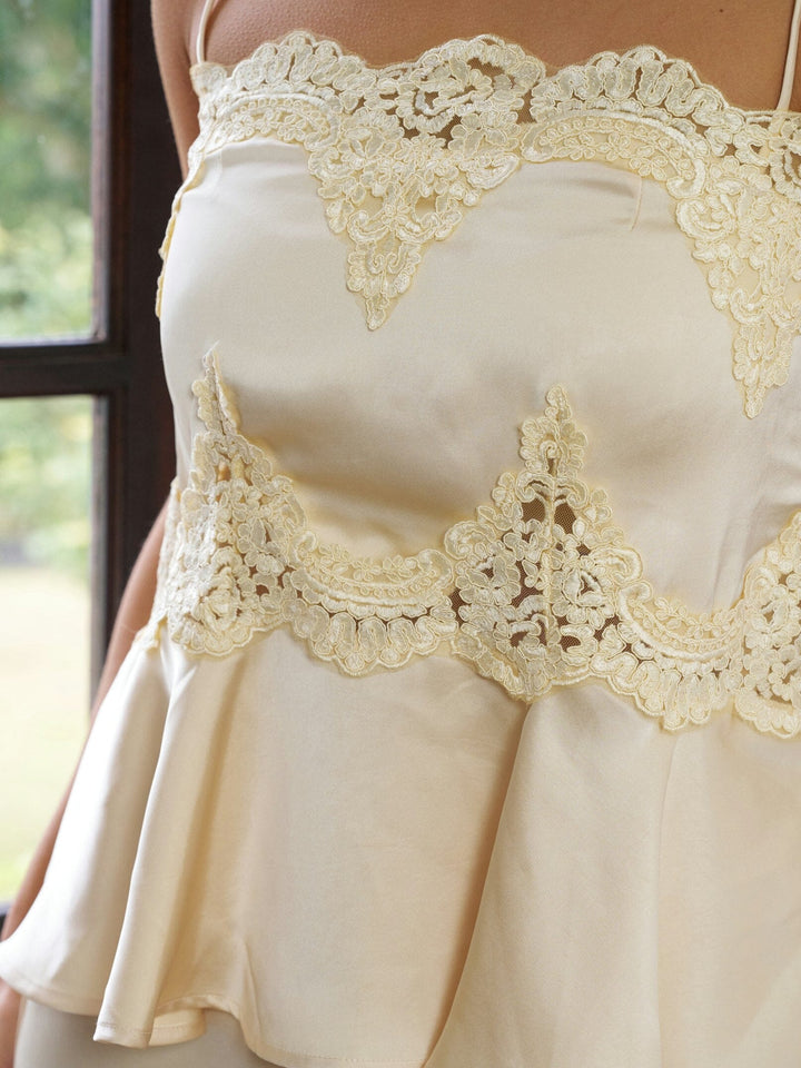 Neo Noir - Kaela Heavy Sateen Lace Top 168290 - 191 - Light Yellow Toppe 