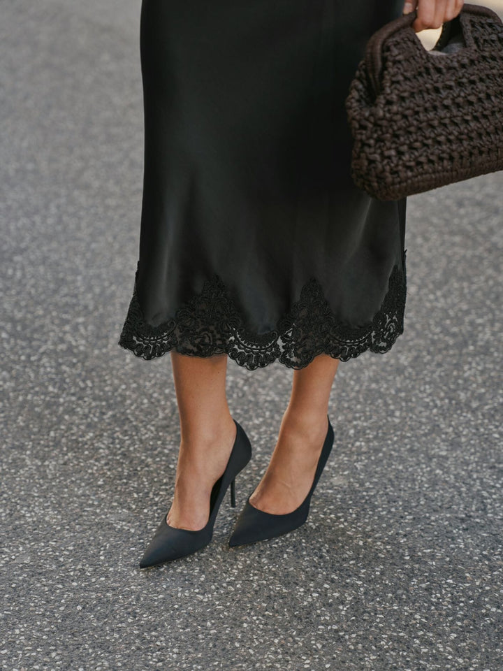 Neo Noir - Kallista Heavy Sateen Lace Skirt 171263 - 100 - Black Nederdele 