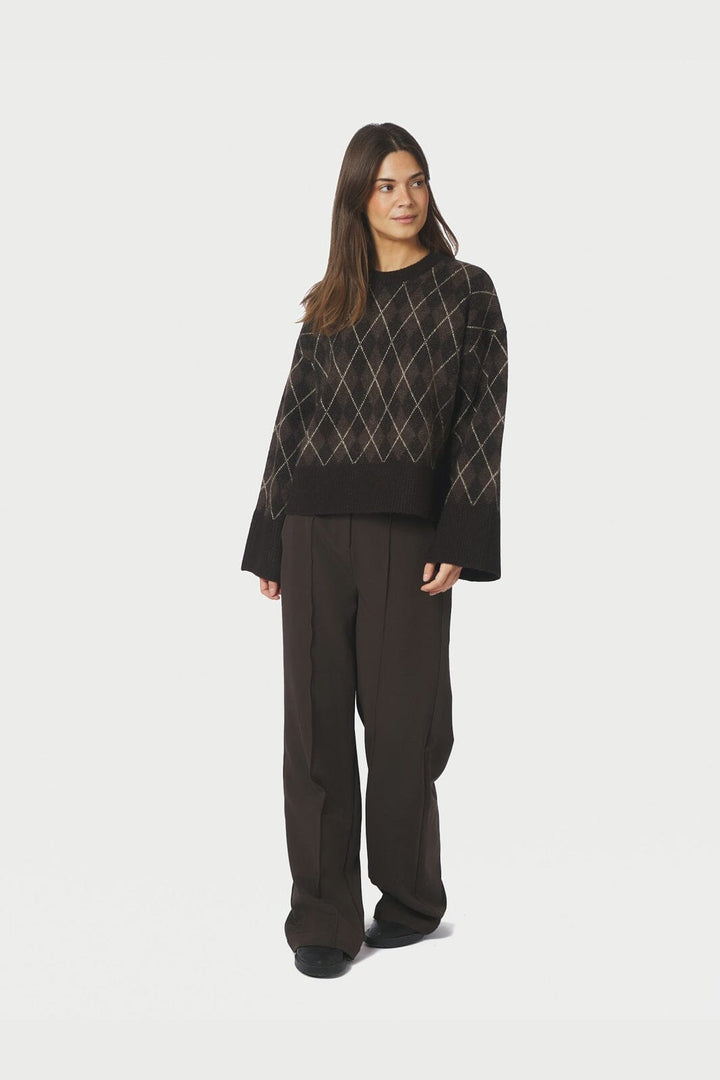 Neo Noir - Kick Check Knit Blouse 165204 - 676 - Dark Brown