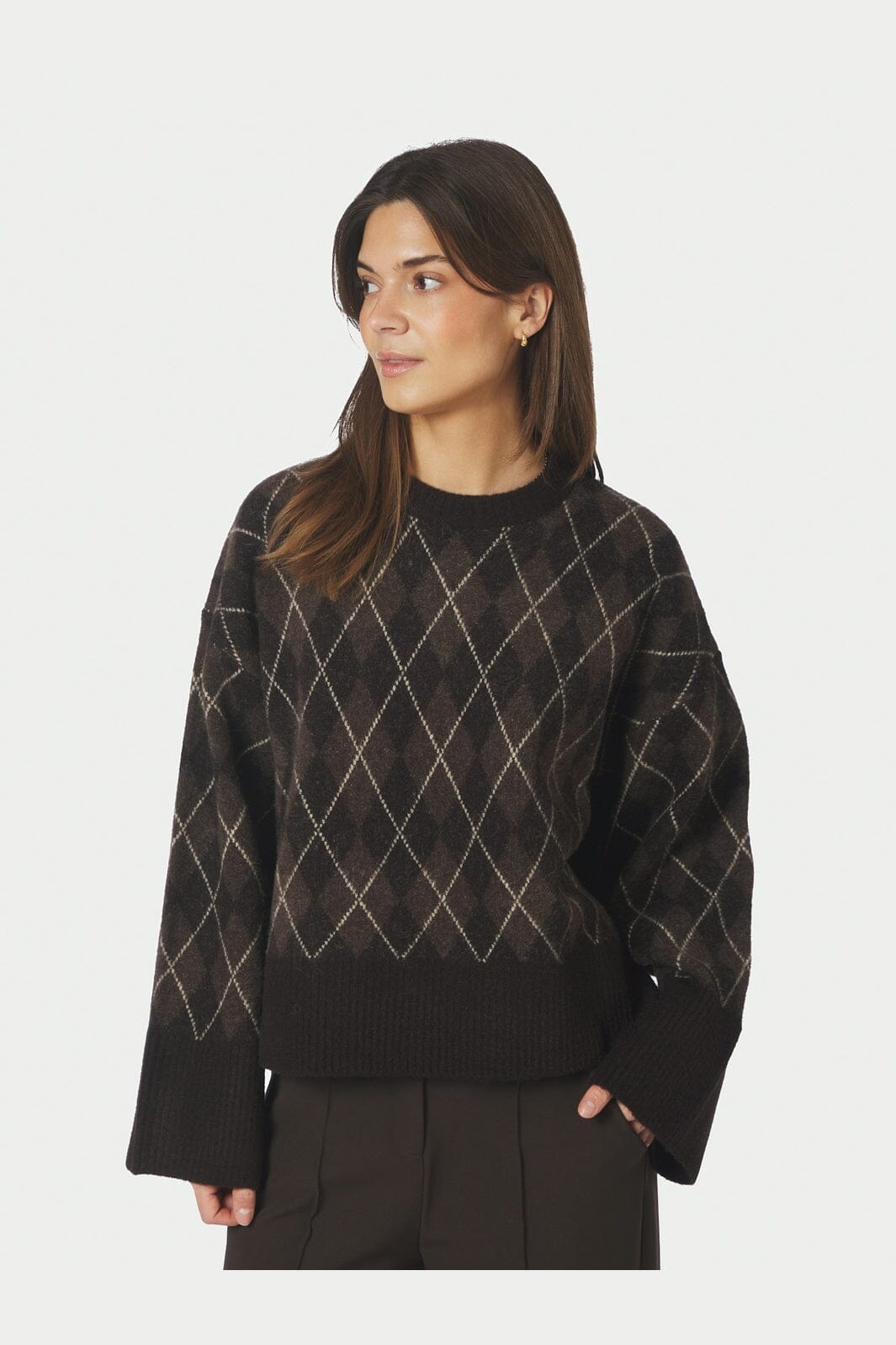 Neo Noir - Kick Check Knit Blouse 165204 - 676 - Dark Brown