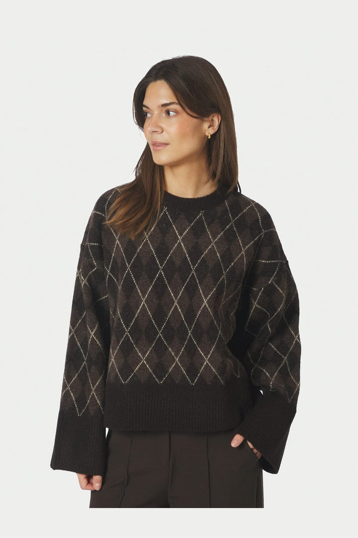 Neo Noir - Kick Check Knit Blouse 165204 - 676 - Dark Brown