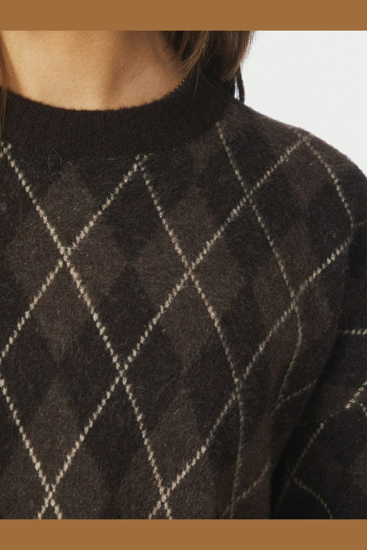 Neo Noir - Kick Check Knit Blouse 165204 - 676 - Dark Brown