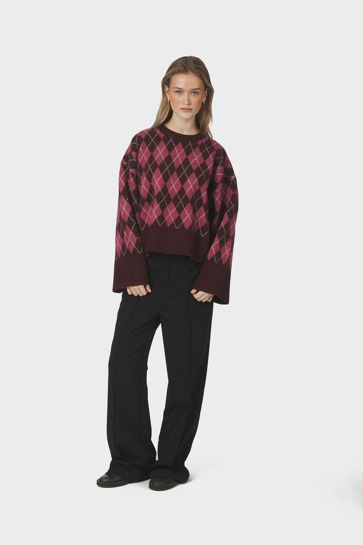 Neo Noir - Kick Check Knit Blouse 165204 - 682 - Wine