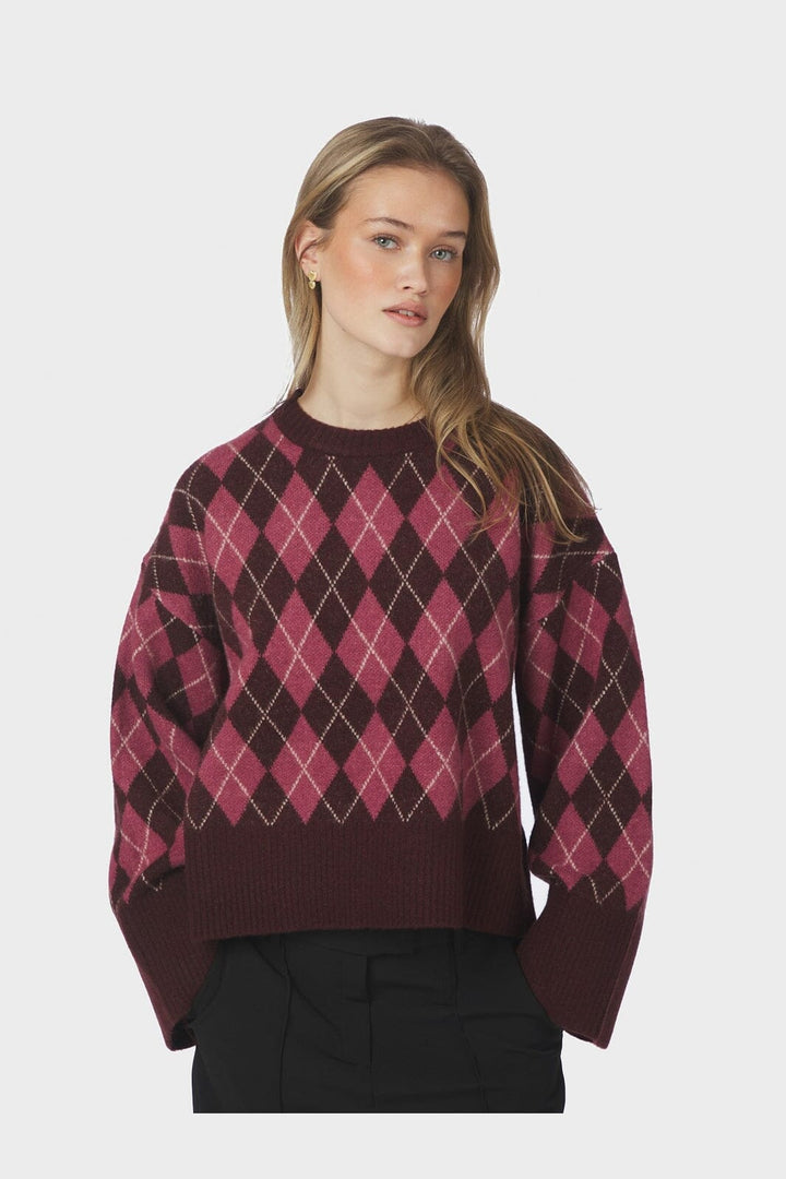 Neo Noir - Kick Check Knit Blouse 165204 - 682 - Wine