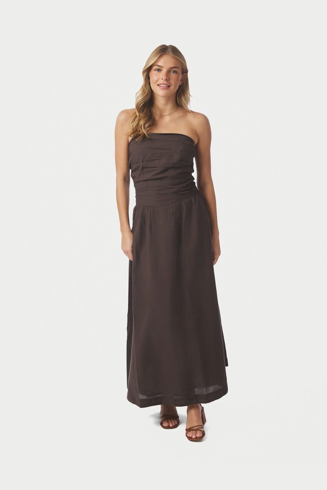 Neo Noir - Kima Linen Dress 168558 - 676 - Dark Brown