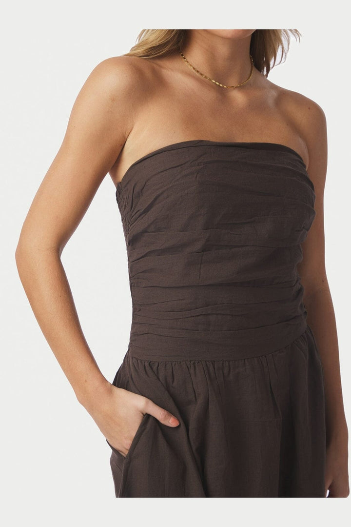 Neo Noir - Kima Linen Dress 168558 - 676 - Dark Brown