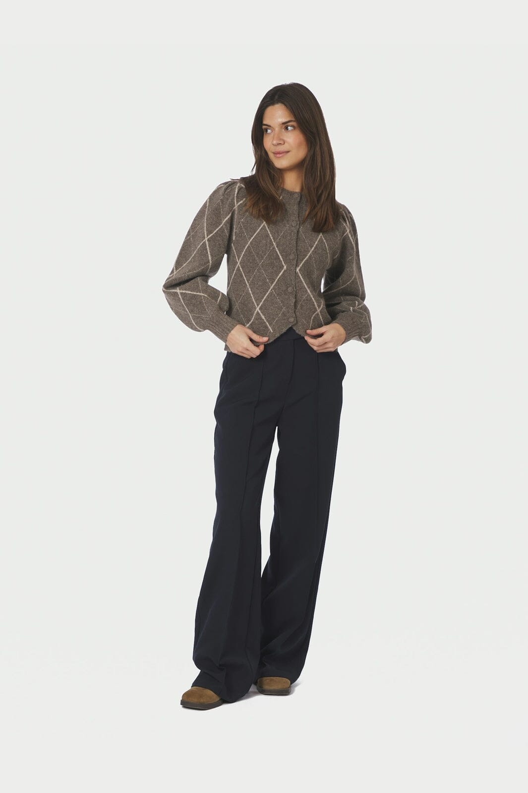 Neo Noir - Koteas Check Knit Cardigan 168893 - 214 - Taupe