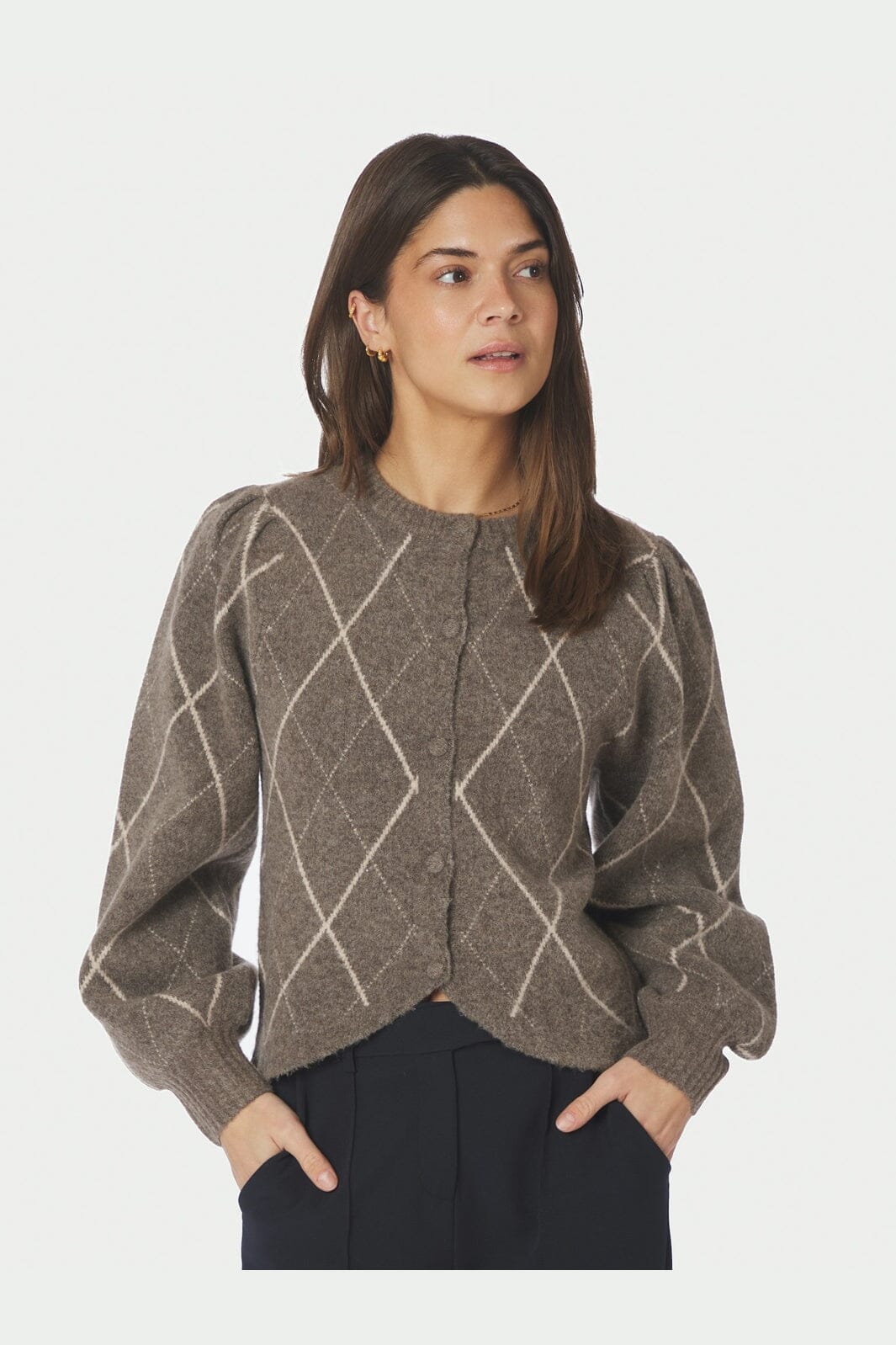 Neo Noir - Koteas Check Knit Cardigan 168893 - 214 - Taupe