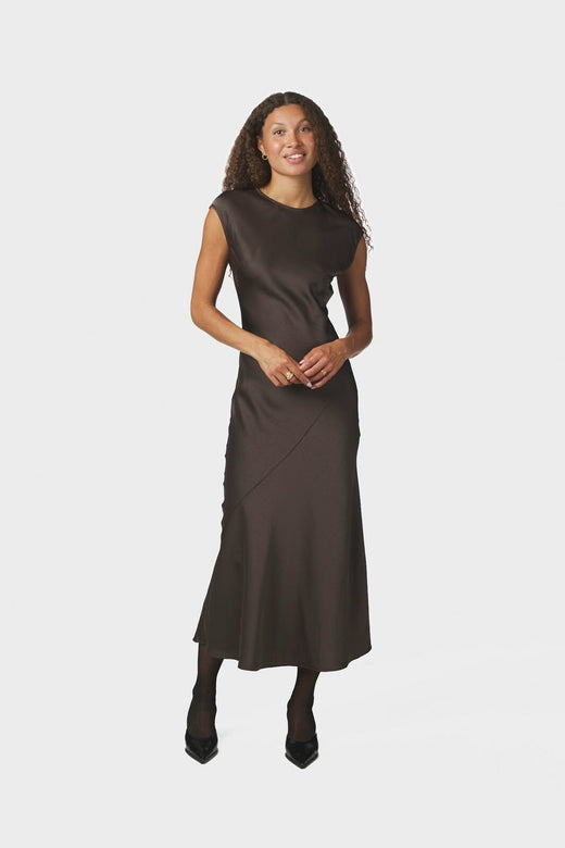Neo Noir - Limana Heavy Sateen Dress 169609 - 676 - Dark Brown