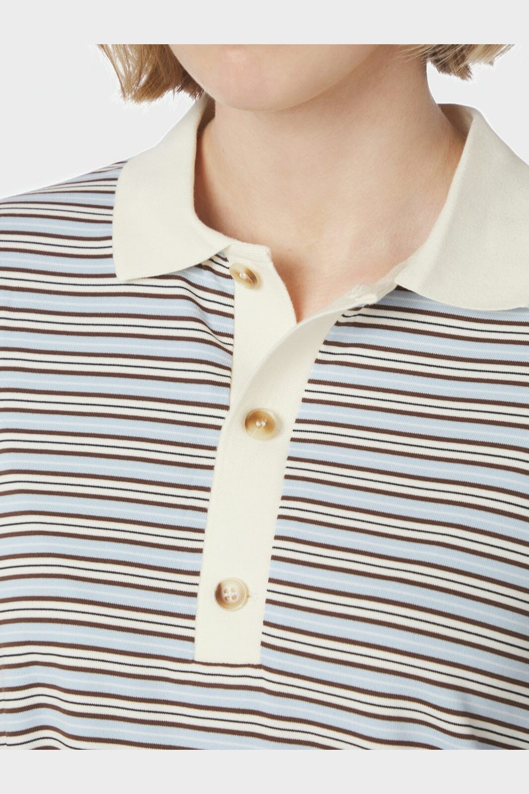 Neo Noir - Lirenne Striped Polo Blouse 169606 - 145 - Light Blue