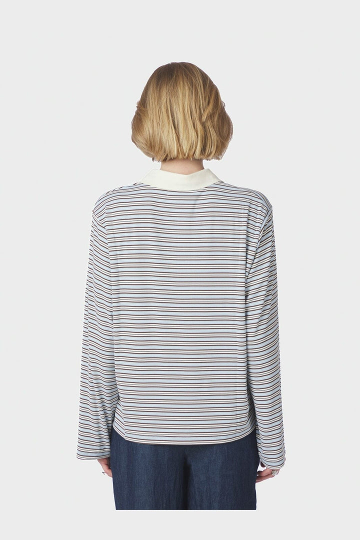 Neo Noir - Lirenne Striped Polo Blouse 169606 - 145 - Light Blue