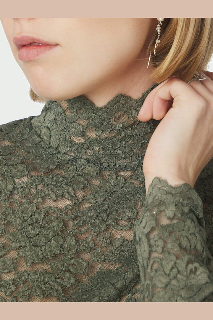 Neo Noir - Liza Laceflower Blouse 161473 - 255 - Cold Army