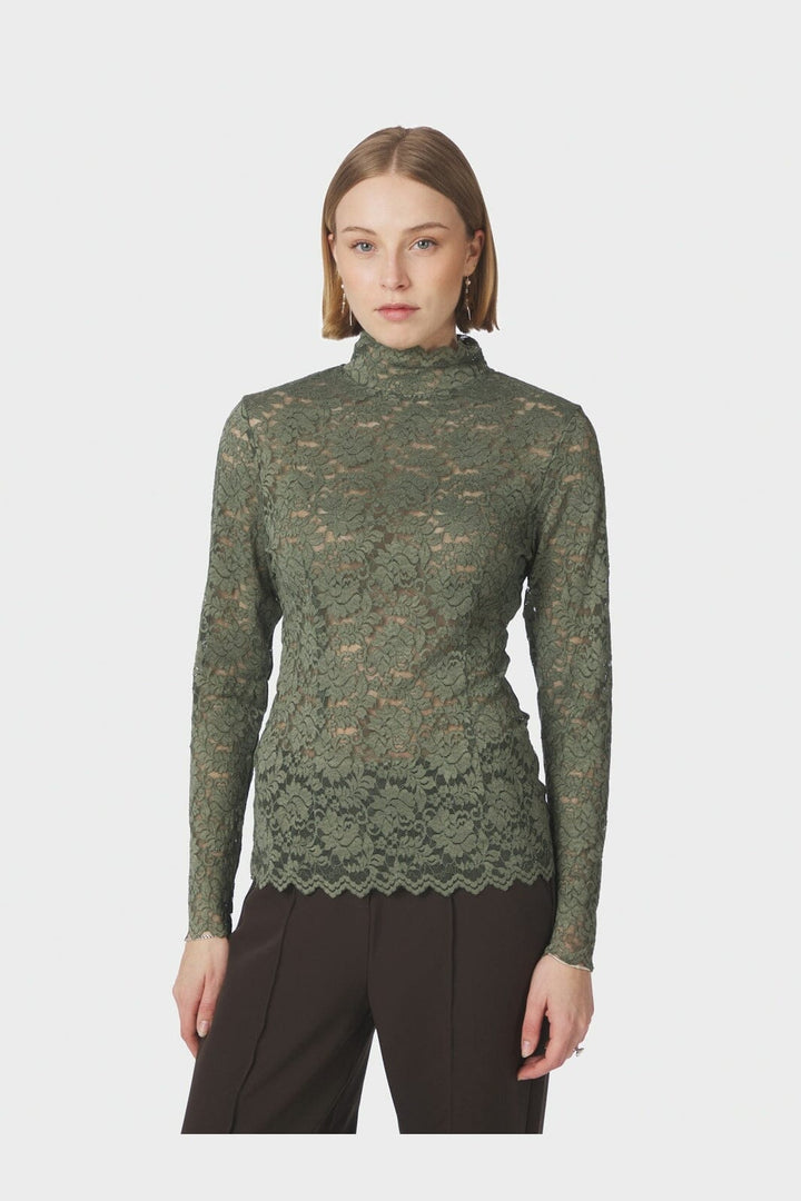 Neo Noir - Liza Laceflower Blouse 161473 - 255 - Cold Army