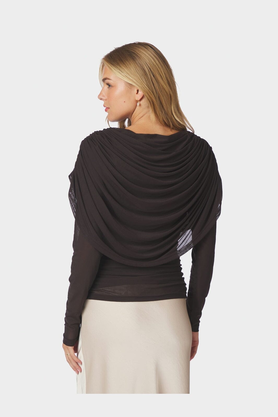Neo Noir - Lottuna Drapy Mesh Blouse 168042 - 676 - Dark Brown