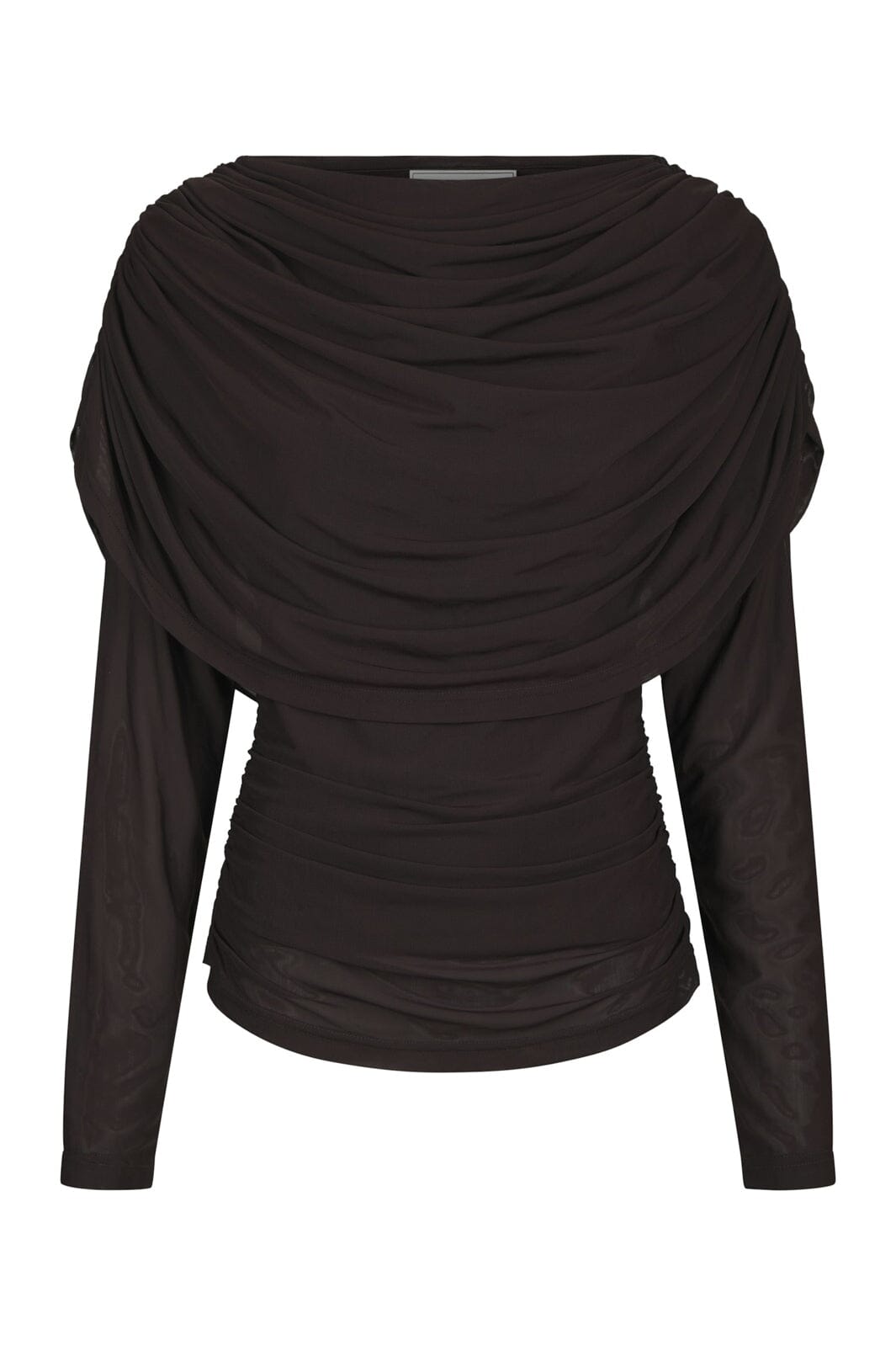 Neo Noir - Lottuna Drapy Mesh Blouse 168042 - 676 - Dark Brown