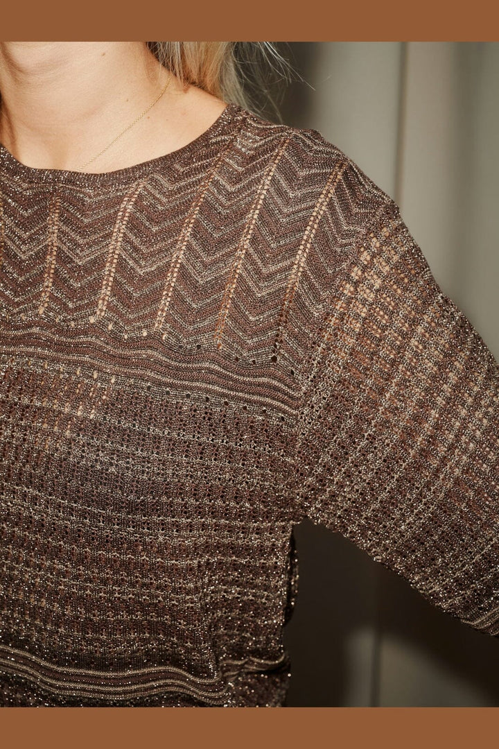 Neo Noir - Lumi Chevron Knit Blouse 171143 - 676 - Dark Brown