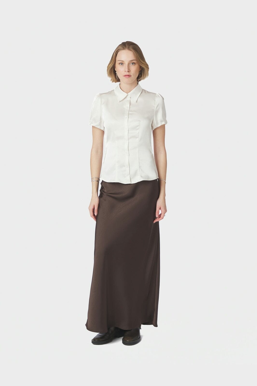 Neo Noir - Lyselle Heavy Sateen Shirt 169600 - 621 - Pearl