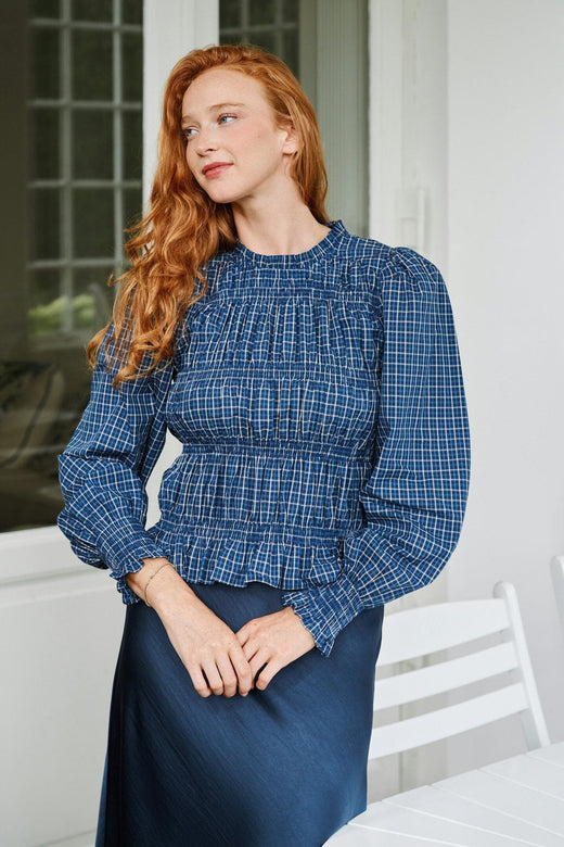 Neo Noir - Marcia Check Blouse 166893 - 140 - Blue Bluser 