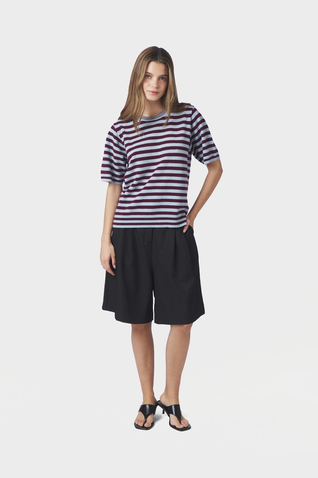 Neo Noir - Missy Stripe Knit Tee 169692 - 682 - Wine