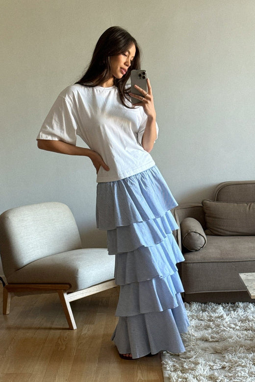Neo Noir - Morris Mini Stripe Skirt 169651 - 145 - Light Blue Nederdele 