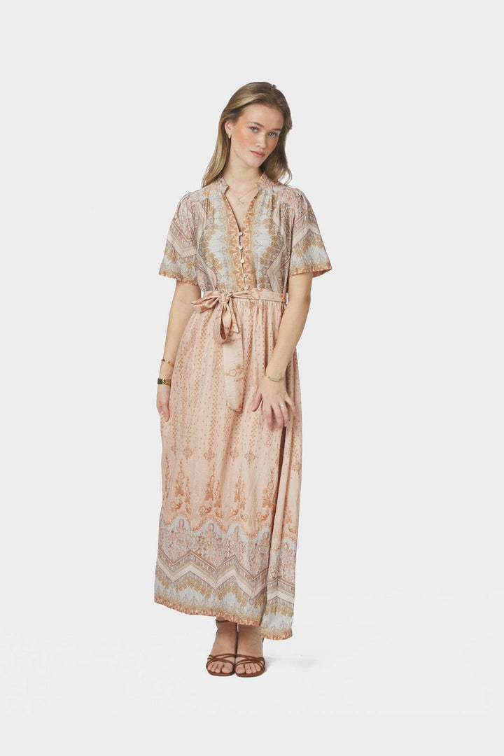 Neo Noir - Moviana Flower Border Dress 169030 - 618 - Flower Peach