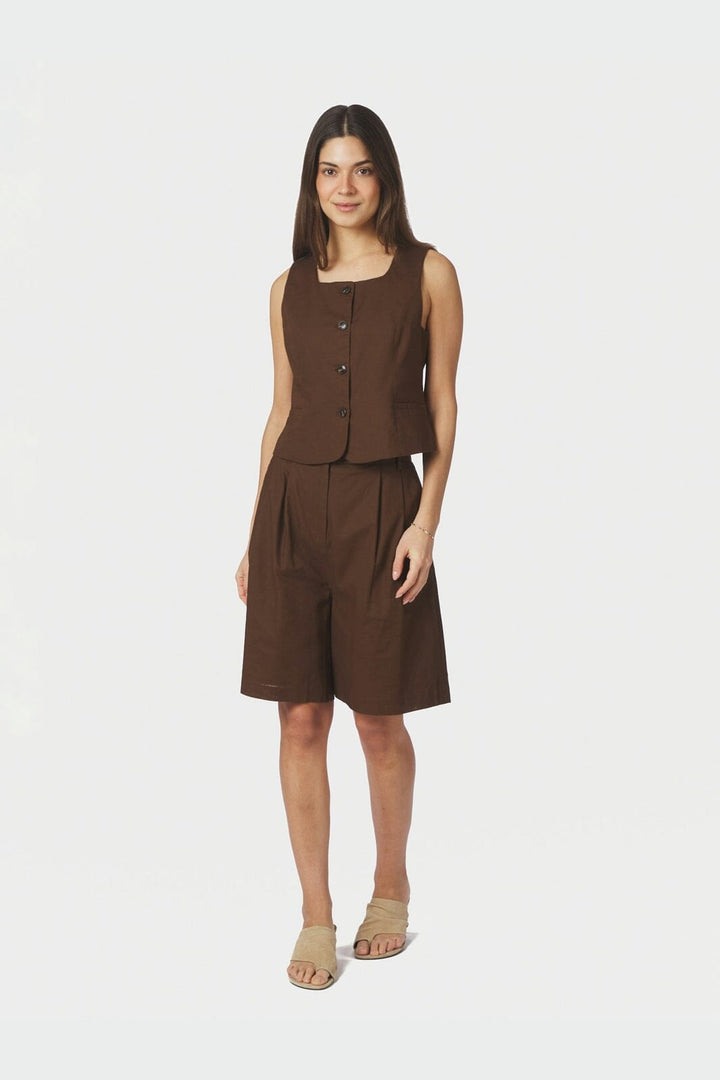 Neo Noir - Nika Linen Shorts 168253 - 676 - Dark Brown