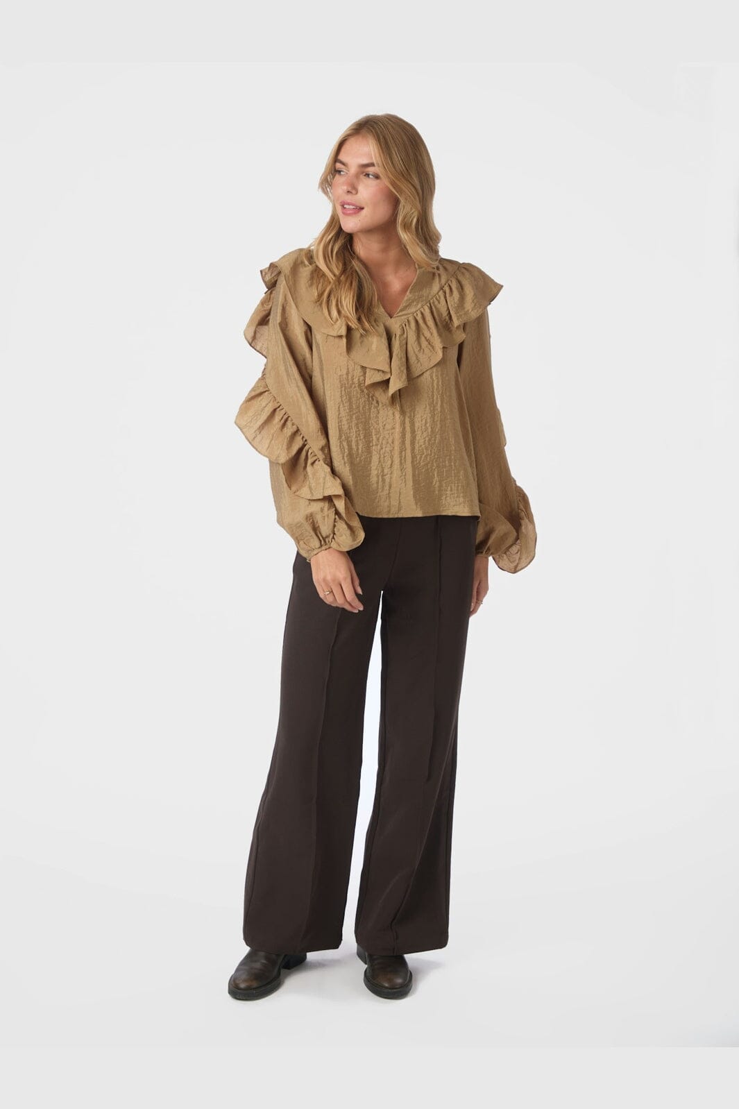 Neo Noir - Nula Flounce Crisp Blouse 167525 - 125 - Dark Sand