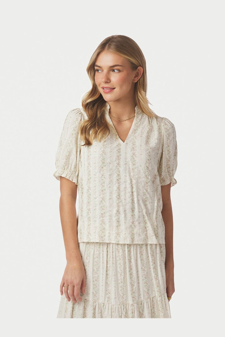 Neo Noir - Odesa Floral Stripe Blouse 168816 - 122 - Creme