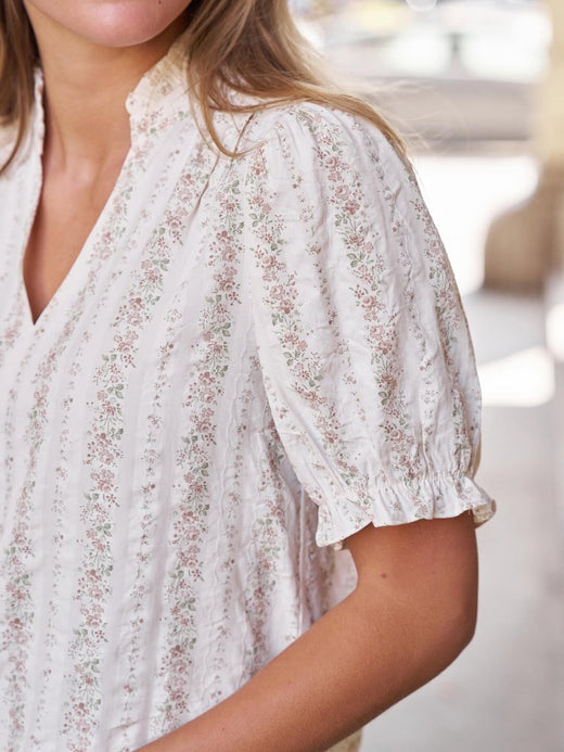 Neo Noir - Odesa Floral Stripe Blouse 168816 - 122 - Creme Bluser 