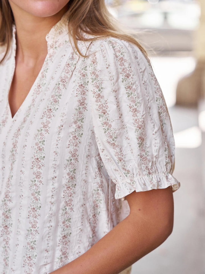 Neo Noir - Odesa Floral Stripe Blouse 168816 - 122 - Creme Bluser 